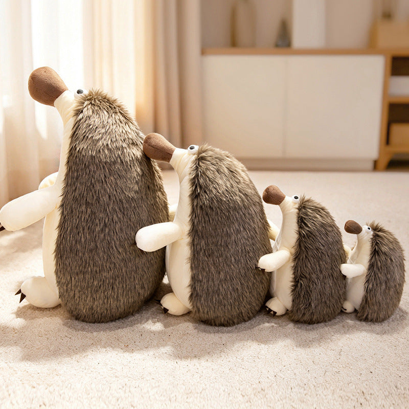 Plush Sitting Long-Fur Hedgehog Comforter Toy with Oversized Snout and Soft Bean-Fill Body Kalsten