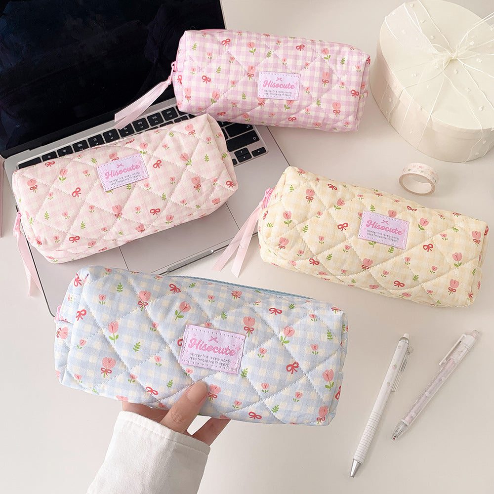 Quilted Floral Pattern Pencil Case