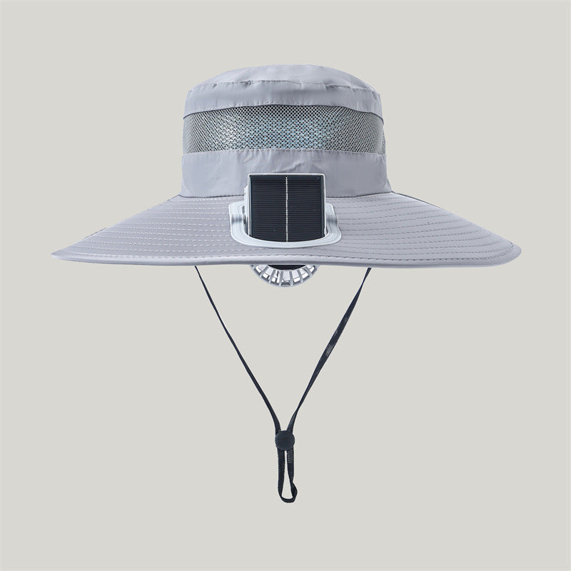 wide-brimmed outdoor sun hat with solar module, quiet mini fan, and adjustable chin strap Kalsten
