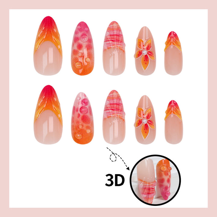 Acrylic Nail Set with Elegant Flower and Gradient Designs Kalsten