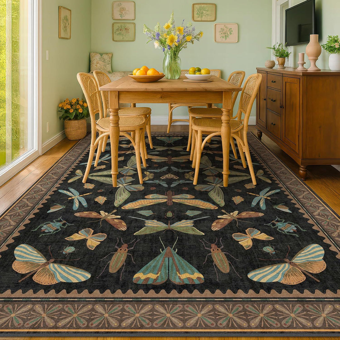 Artistic Insect Motif Area Rug