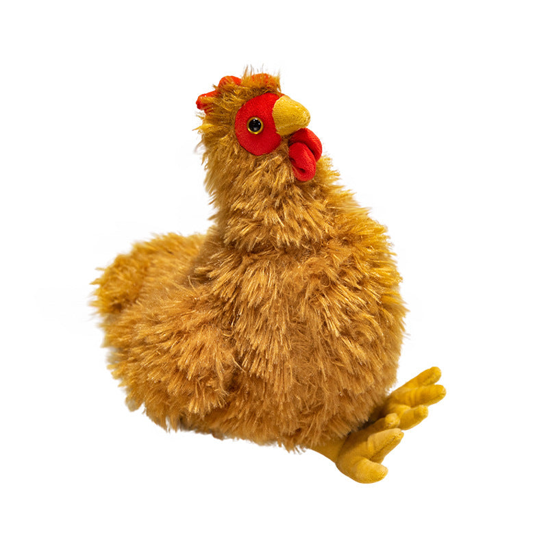 Lifelike Plush Hen Floor Cushion with Fluffy Faux Fur and Embroidered Face Kalsten