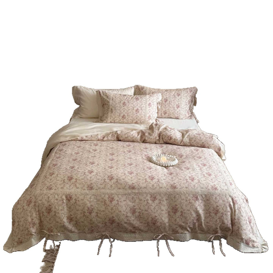 Romantic Vintage Bedding Set in Shabby Chic with Lace Trim and Ties