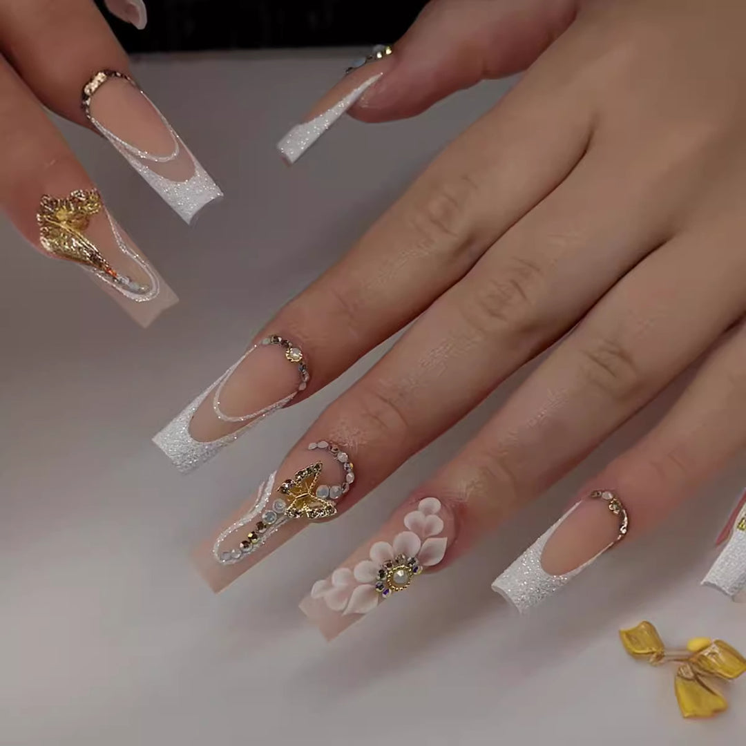 Decorative Floral and Gem-Embellished Press-On Nails Kalsten
