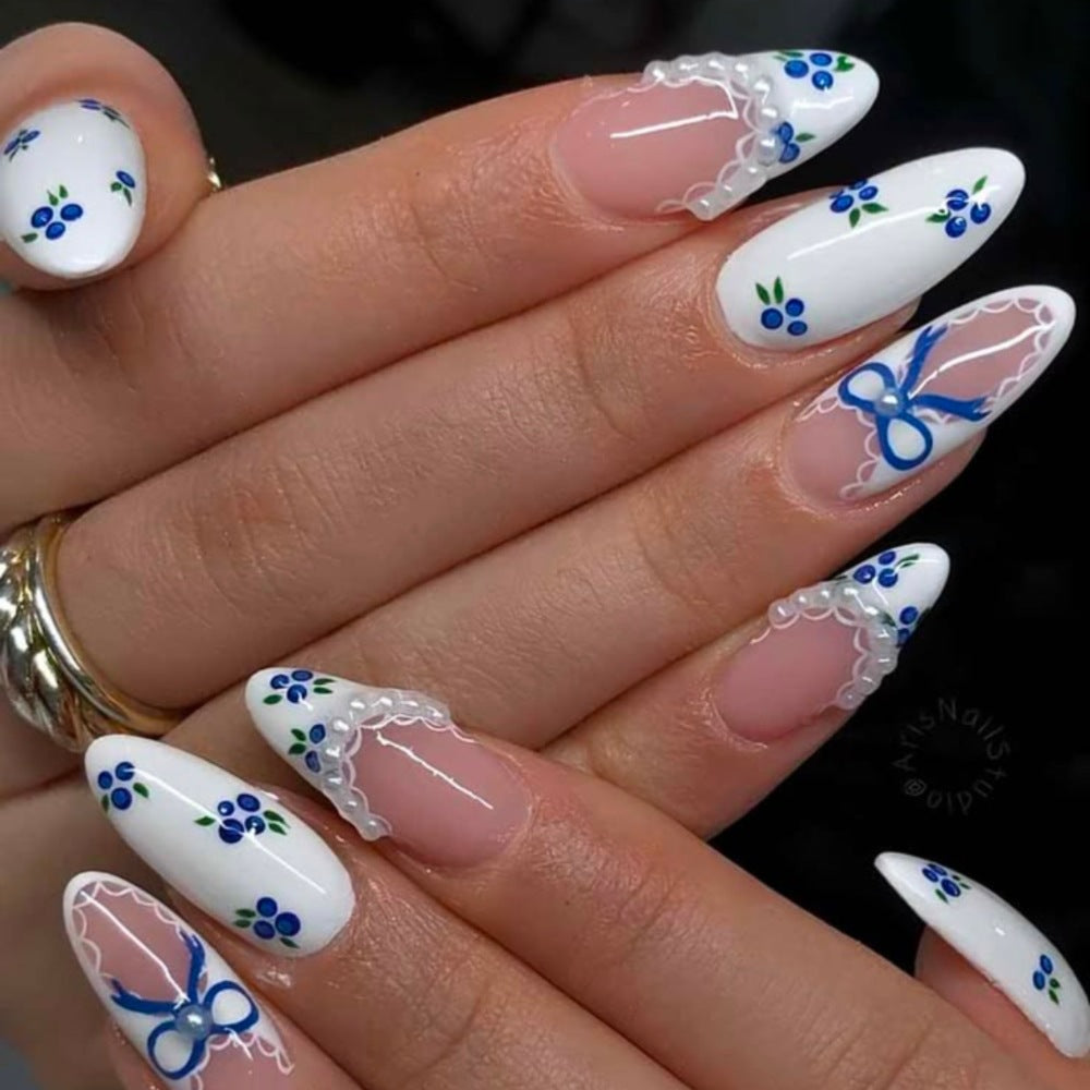 Artificial nails with romantic flower and bow decor Kalsten