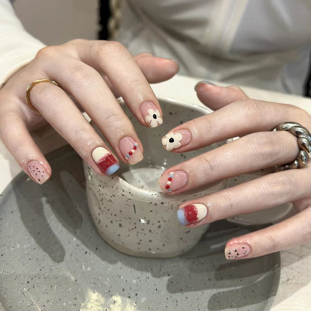 Elegant Long Press-On Nails Set with Artistic Tips Kalsten