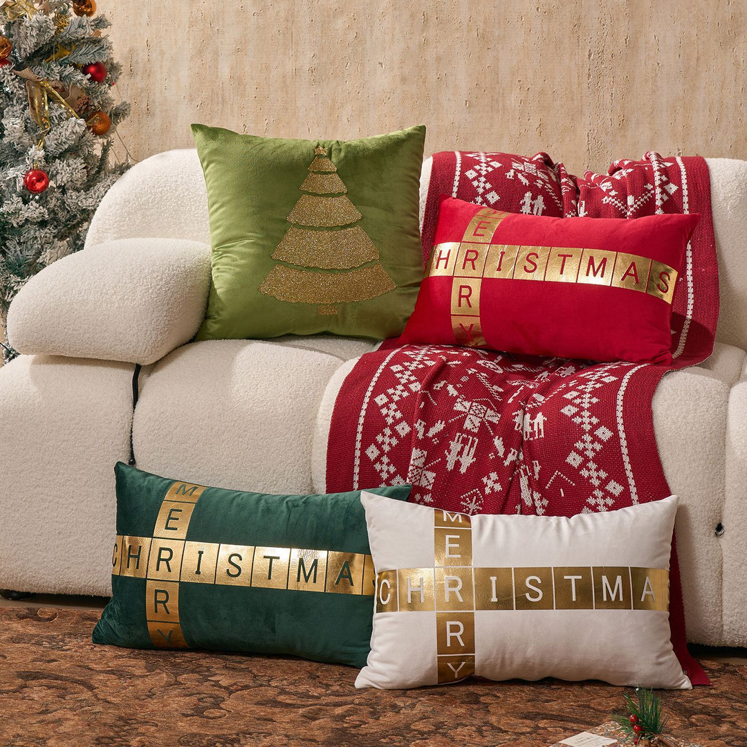 Velvet Foil-Block Crossword Lumbar Throw Pillow Cover with Hidden Zipper