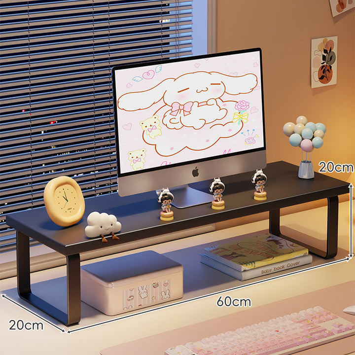 Elevated Monitor Riser Stand with Wood-Effect Top Metal Frame and Under-Shelf Storage