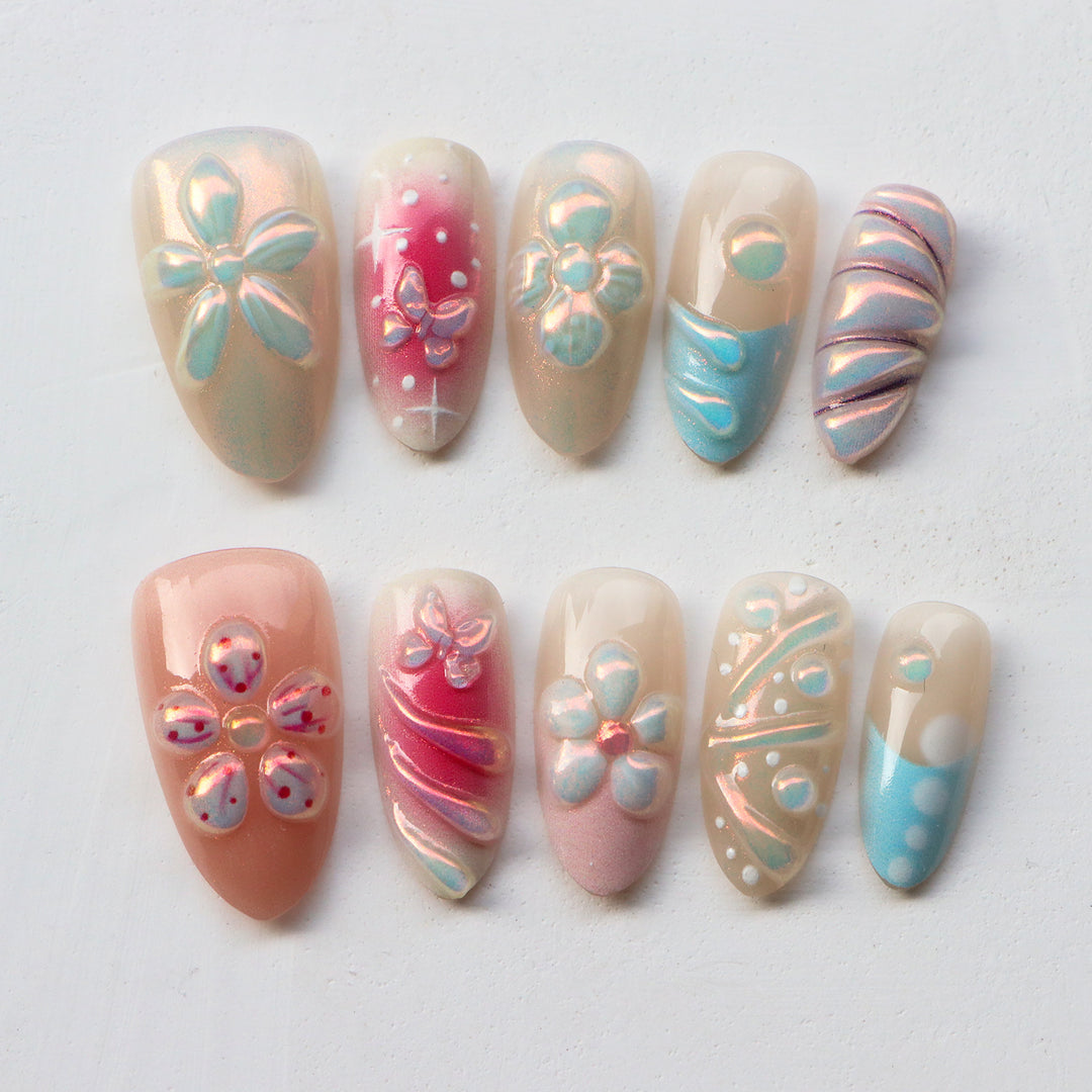 Decorative 3D Floral Press-On Nails