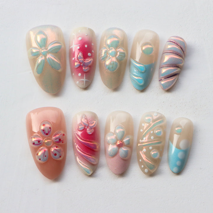 Decorative 3D Floral Press-On Nails