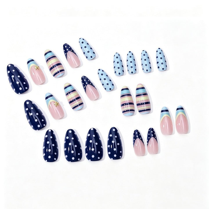 Artificial nail set with elegant stripe and dot design Kalsten