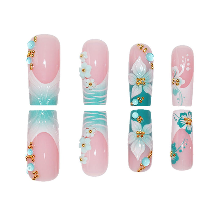 Detailed Floral Acrylic Nail Enhancements Kalsten