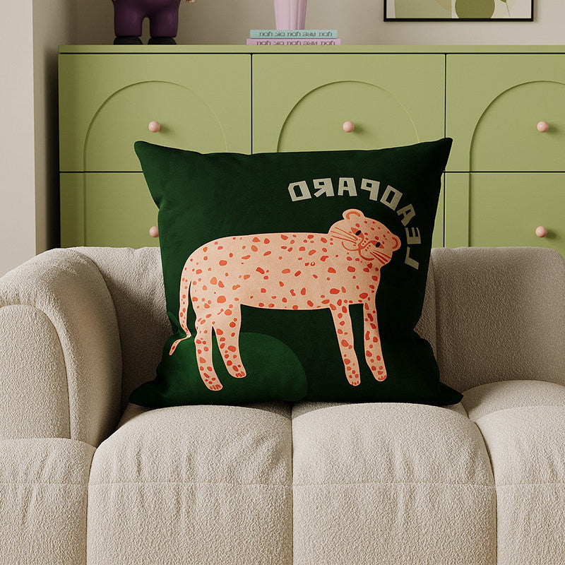 Plush Velvet Decorative Square Throw Pillow Cover with Cartoon Dog Family Illustration and Hidden Zipper
