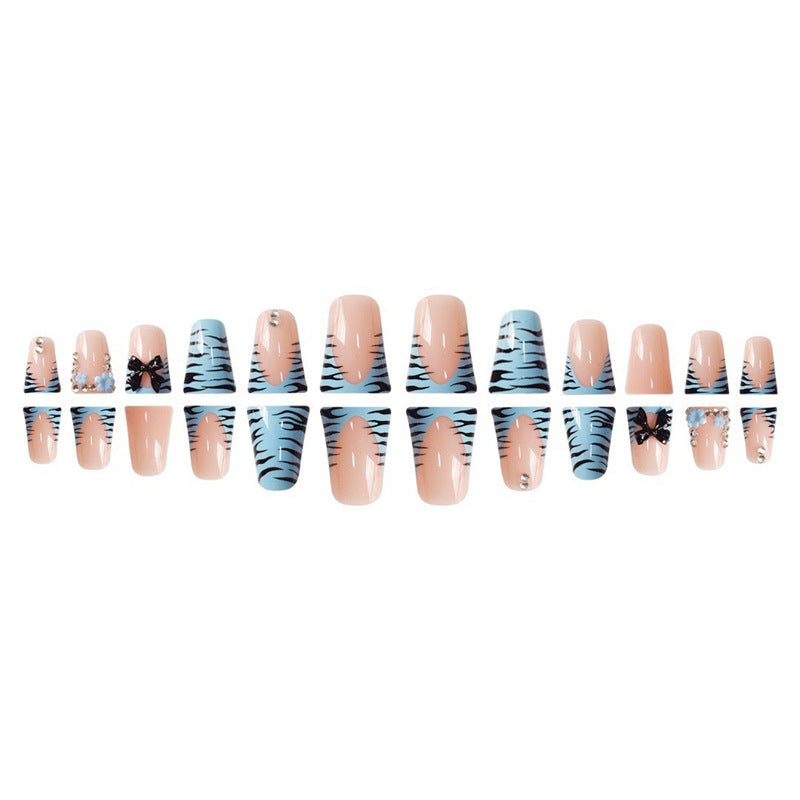 Decorative Press-On Nail Art Set with Bow and Gem Accents Kalsten