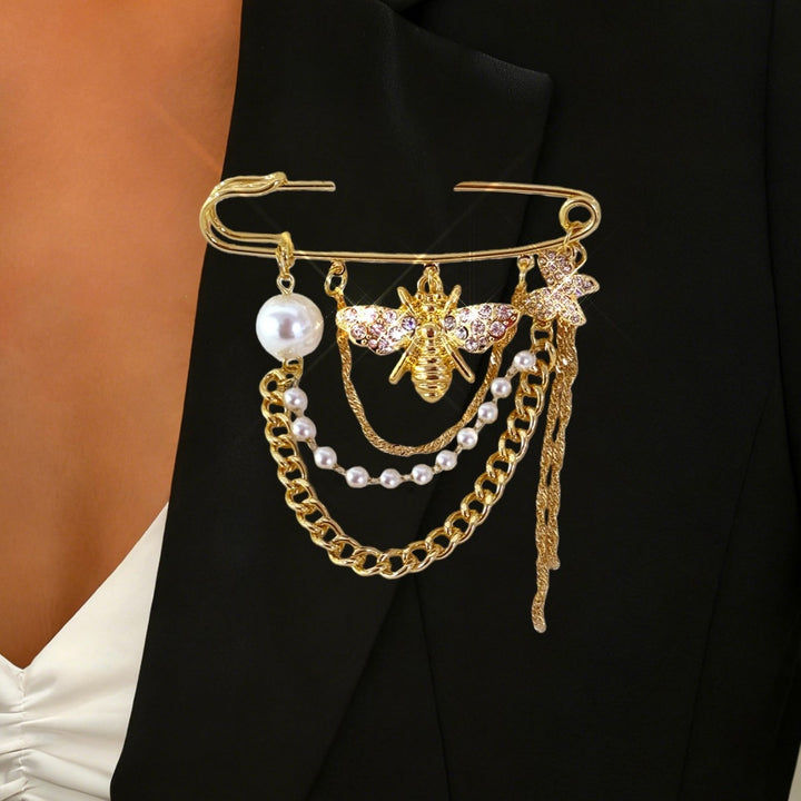 Elegant safety pin with pearls and crystals Kalsten