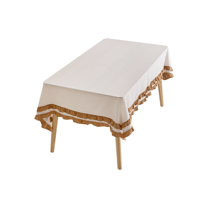 Round tablecloth with quilted textured relief and double-layered ruffle Kalsten
