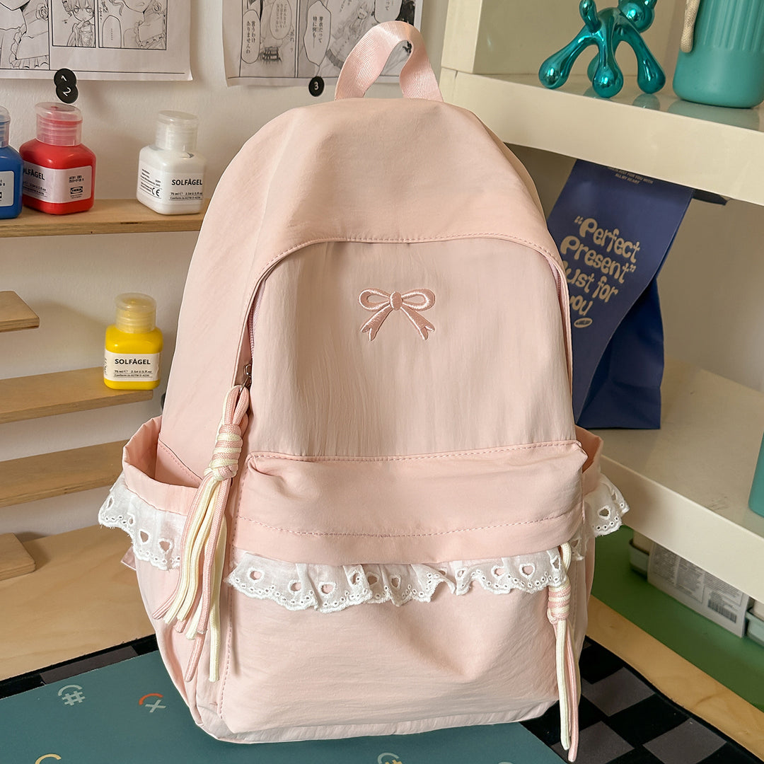Stylish Embroidered Bow-Accent Backpack Kalsten