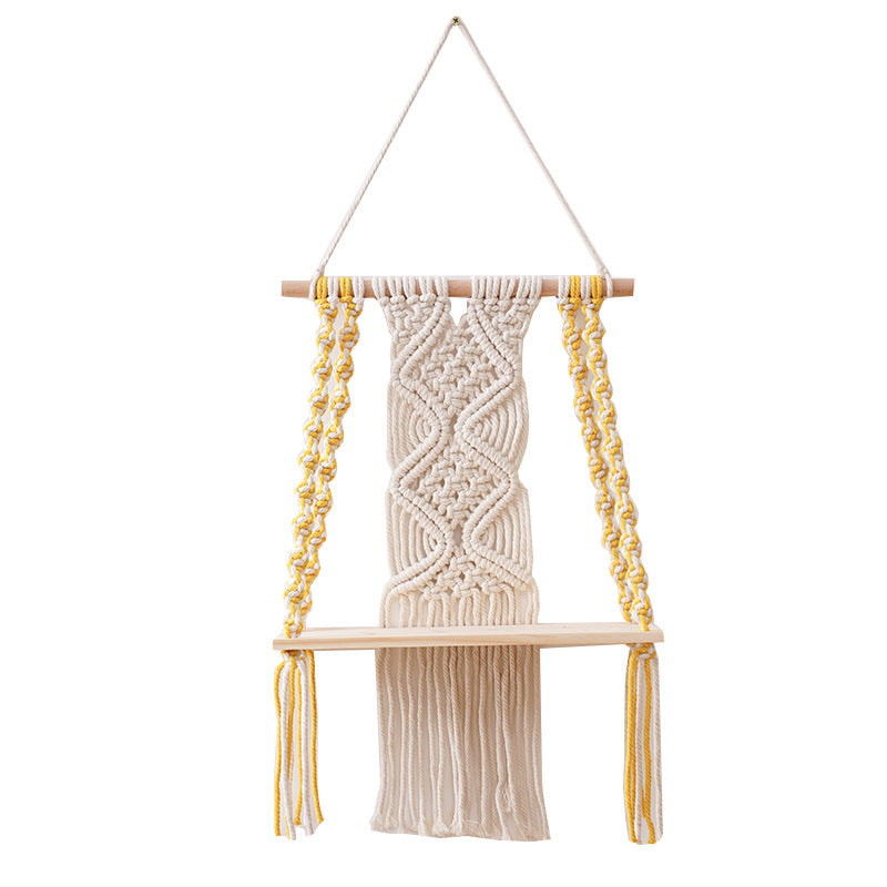 Macramé Decorative Shelf with Wooden Base Kalsten