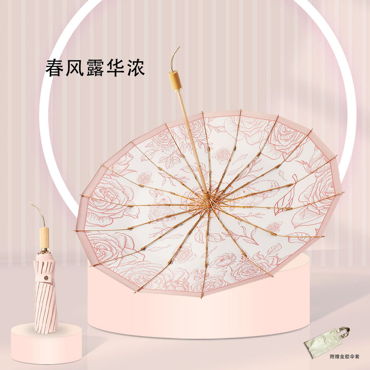 Women's Foldable UV Protection Umbrella with Floral Patterns Kalsten