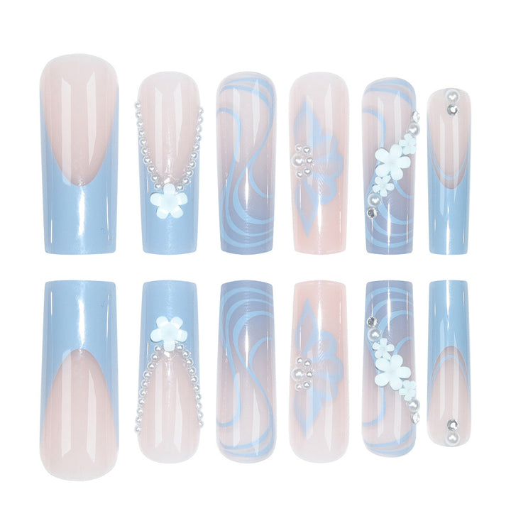 Artistic Acrylic Press-On Nails with Floral and Pearl Accents Kalsten