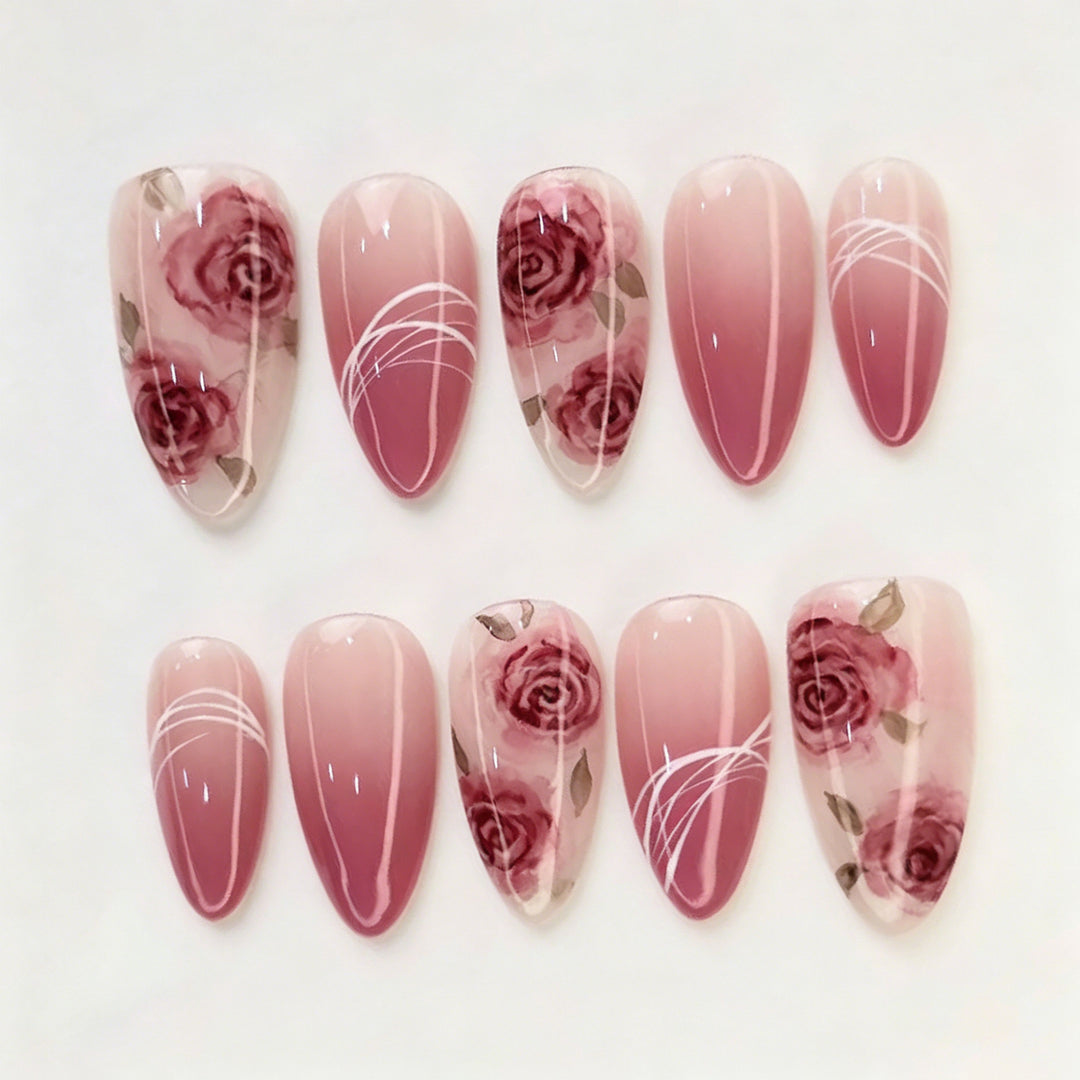 Elegant Floral-Patterned Press-On Nail Art Kalsten