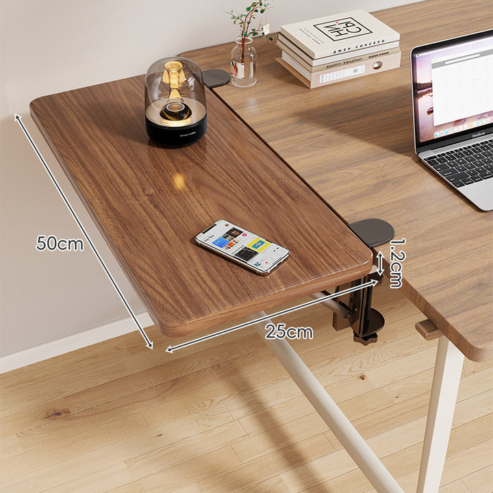Clamp-On Adjustable Wooden Desk Side Shelf Extension with Foldable Bracket