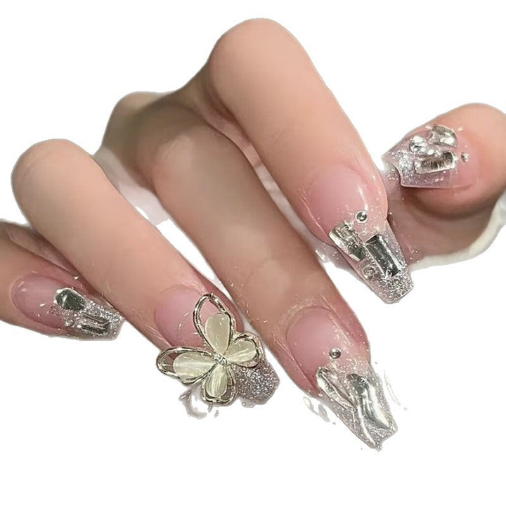 Glamorous Press-On Nail Set with Floral and Glitter Accents Kalsten