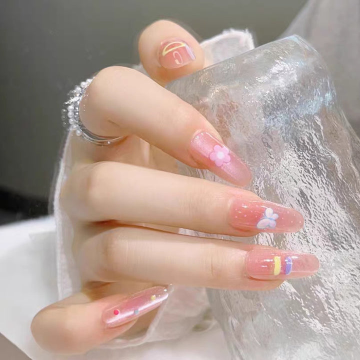 Elegant Press-On Nail Set with Heart and Bow Designs Kalsten