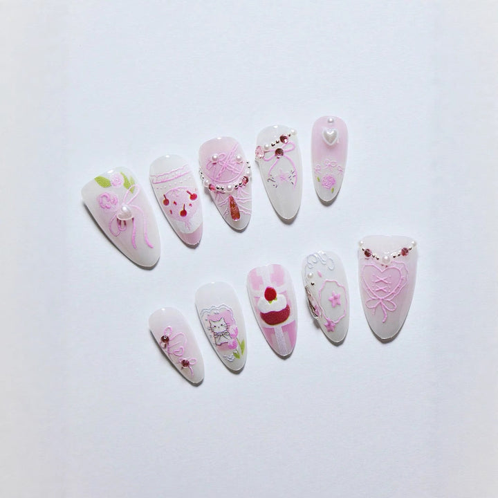 Artistic Heart-Embellished Press-On Nail Set Kalsten