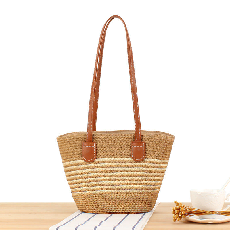 Beach bag with Stylish Woven Design and High-Quality Vegan Leather Handles Kalsten