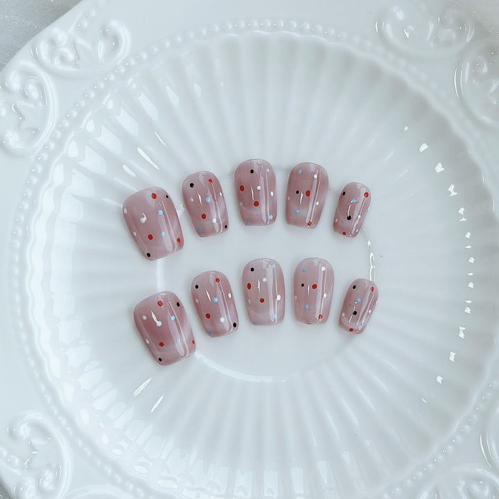 Artistic Press-On Nail Set with Playful Dots