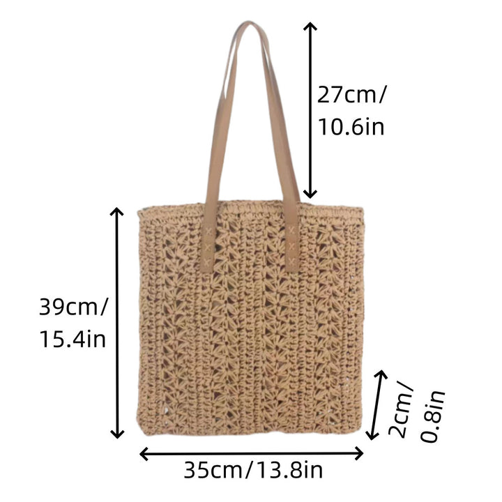 Spacious straw shopping bag with leather handles Kalsten