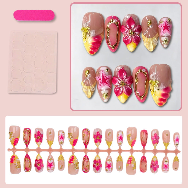 Artificial nail set with floral patterns and luxurious decorations Kalsten