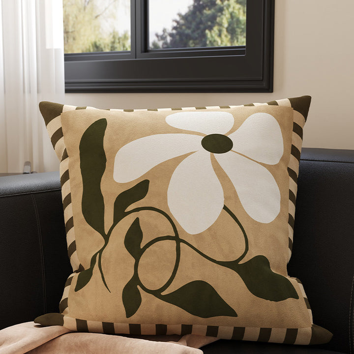 Velvet Bamboo Leaf Square Throw Pillow Cover with Hidden Zipper