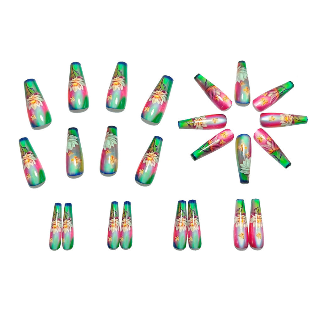 Artificial nails with elegant floral pattern and high-gloss finish Kalsten