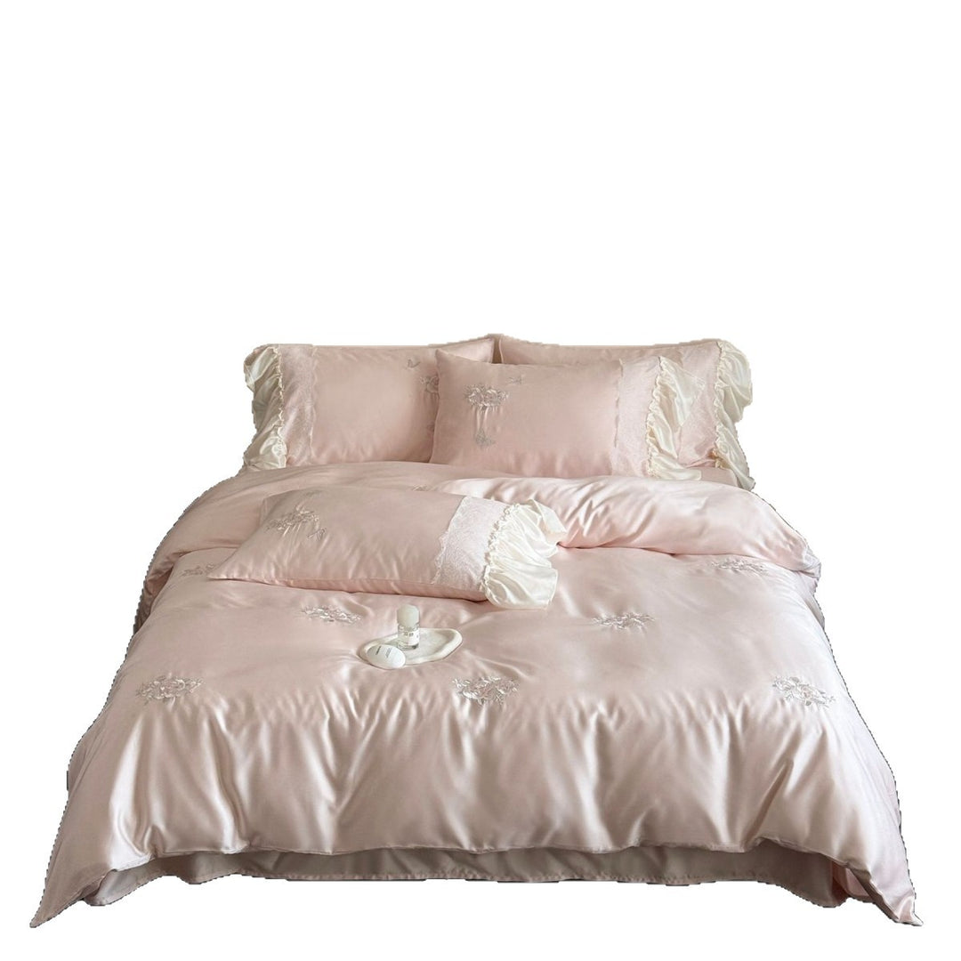Luxurious satin bedding set with ruffles and embroidery Kalsten