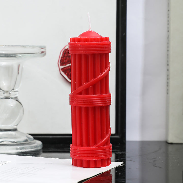 Fluted Column Decorative Pillar Candle with Textured Ribbed Sides