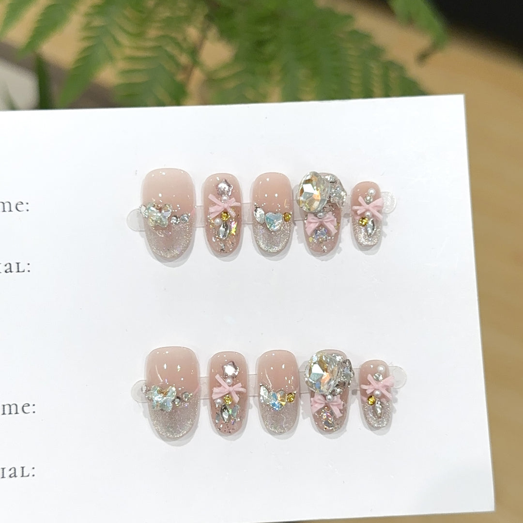 Decorative Press-On Nail Art Set with Rhinestone Accents