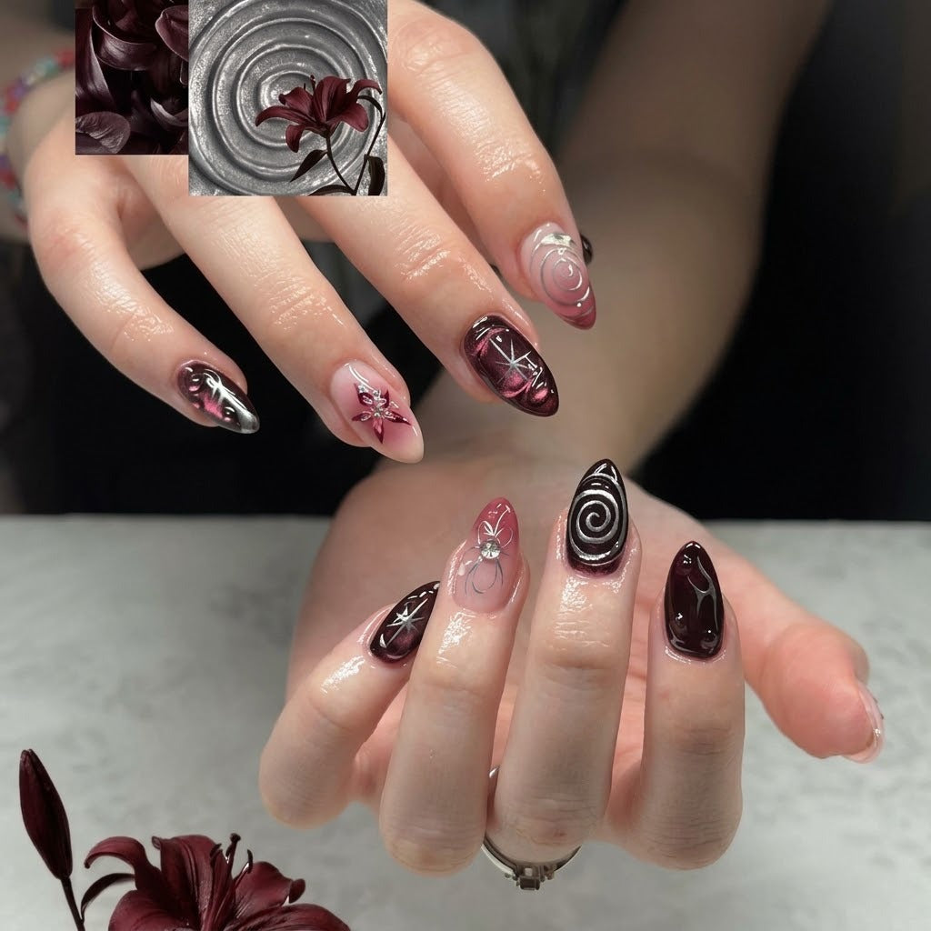 Luxurious Decorative Press-On Nails with Elegant Designs