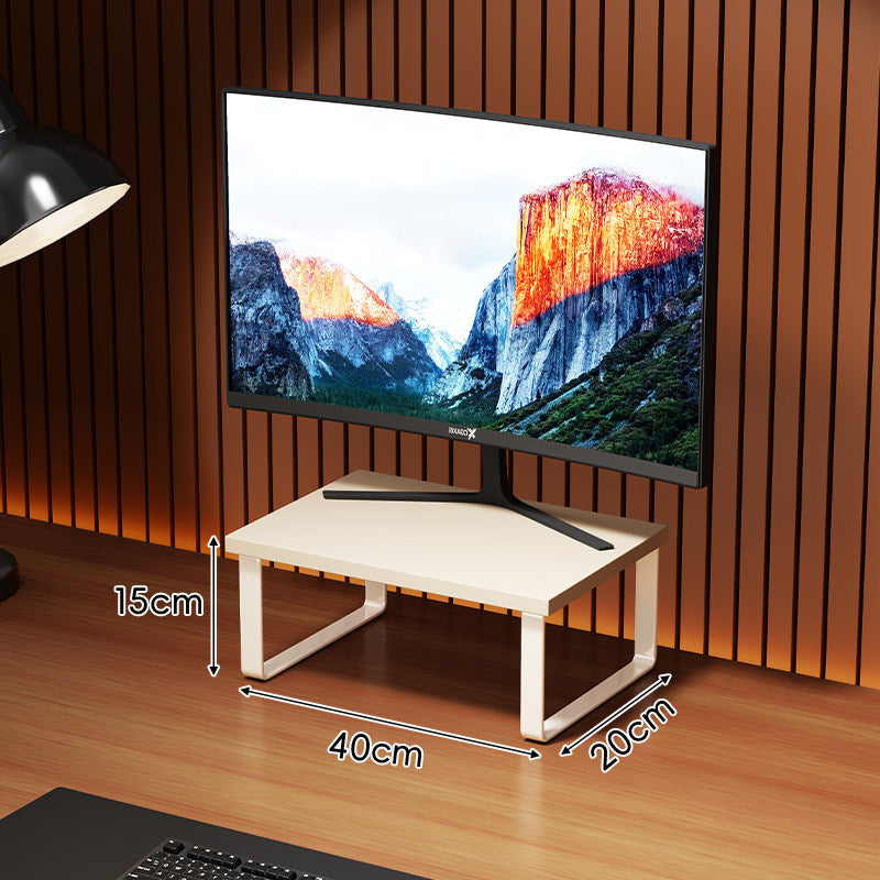 Compact Wooden Monitor Riser with Metal Frame and Under-Shelf Storage
