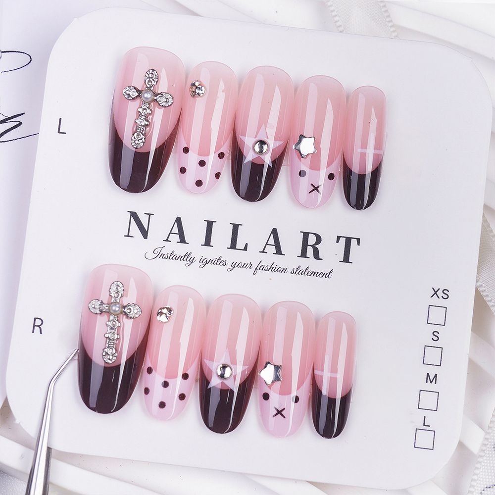 Elegant Press-On Nail Art Set with Floral and Gemstone Embellishments Kalsten