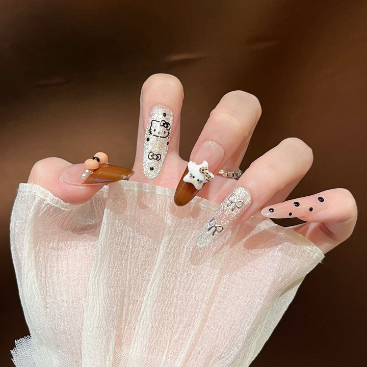 Artistic Stiletto Press-On Nail Art with Glimmering Accents Kalsten