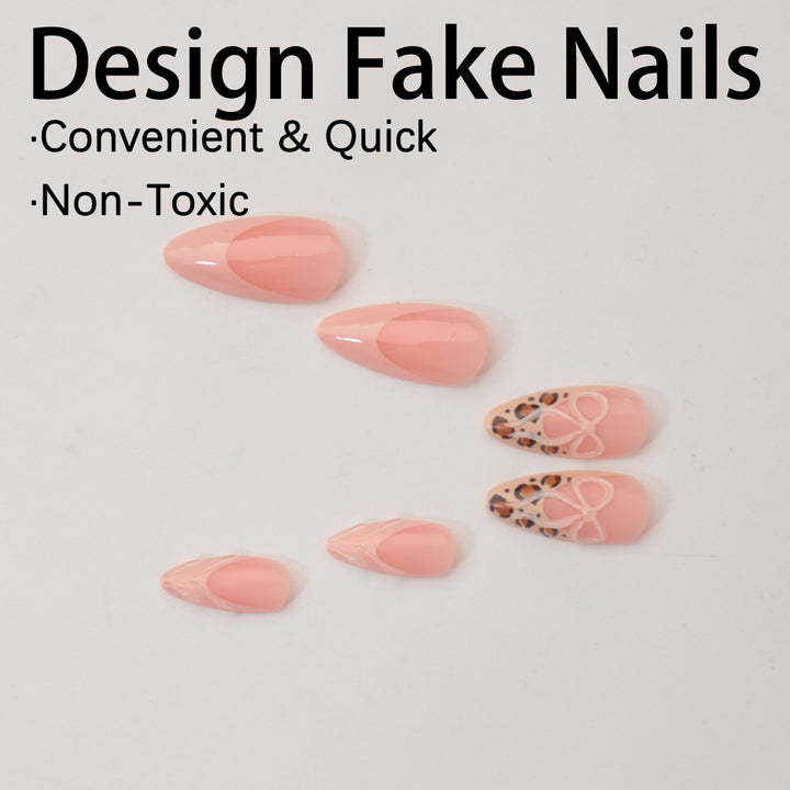 Acrylic Nail Set with Creative Leopard and Bow Accents Kalsten