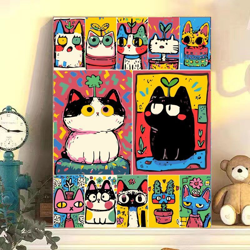 Playful Cat-Themed Canvas Wall Art Kalsten