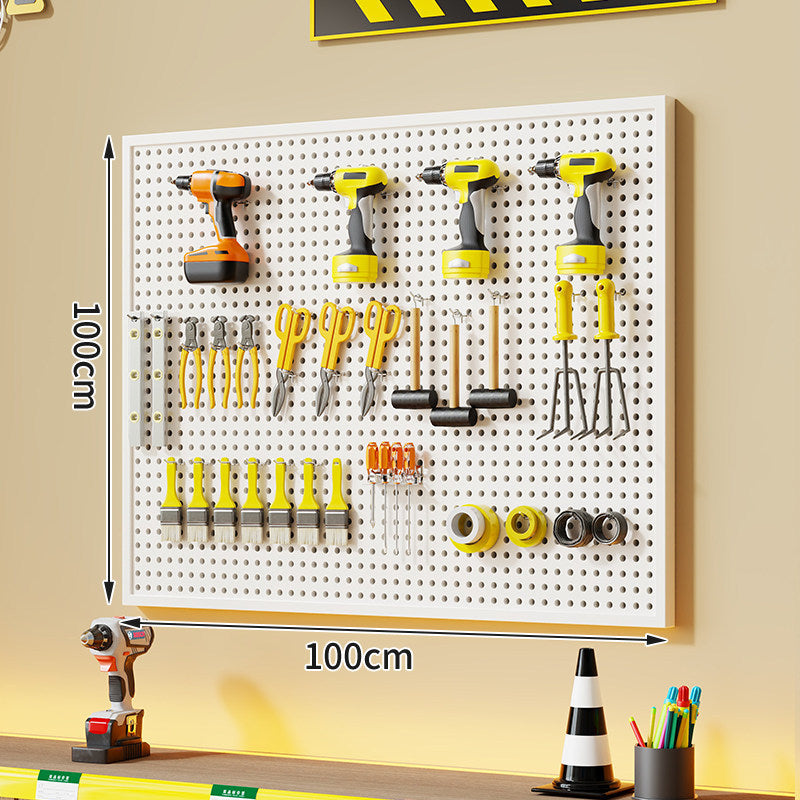 Wall-Mounted Perforated Metal Tool Pegboard Organizer with Magnetic Strip and Multi Hooks
