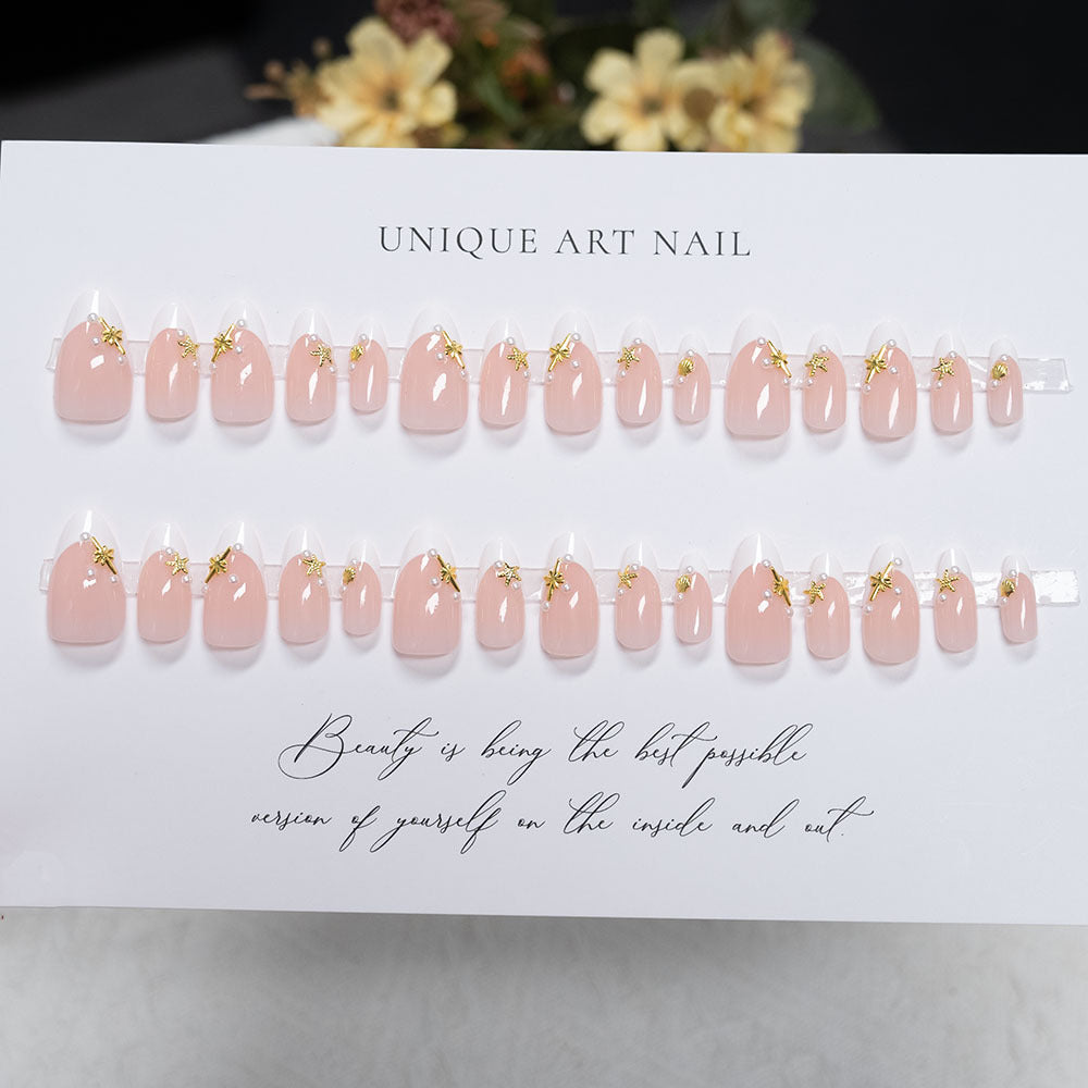 Elegant Tip Press-On Nails with Gold Accents
