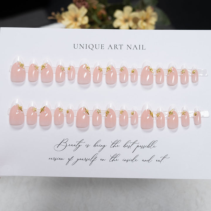 Elegant Tip Press-On Nails with Gold Accents