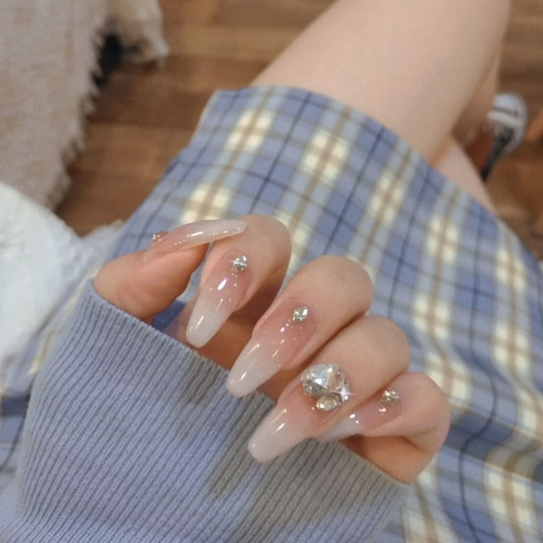 Glamorous Long Stiletto Press-On Nails with Rhinestone Accents
