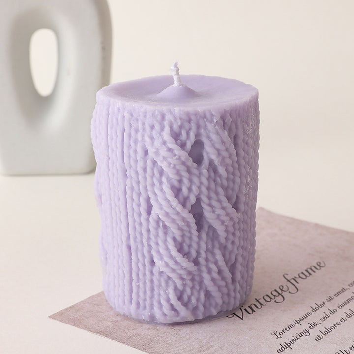 Handcrafted Cozy Cable-Knit Sculptural Pillar Candle
