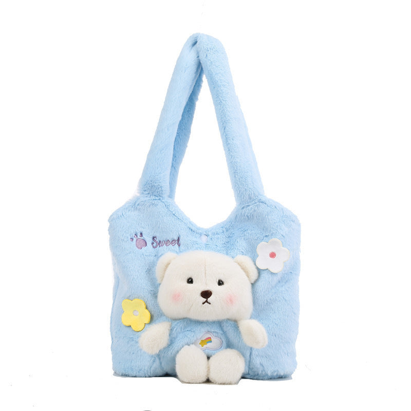 Plush Shoulder Bag with Cute Bear Design Kalsten